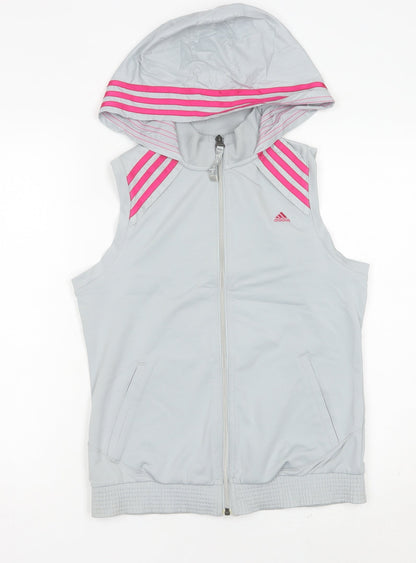 Adidas Womens Grey Size 12 Sleeveless Hooded Sports Jacket