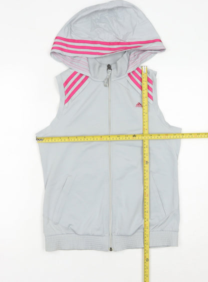 Adidas Womens Grey Size 12 Sleeveless Hooded Sports Jacket