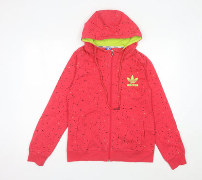 Adidas Womens Red Cotton Full Zip Hoodie Jacket Size 14