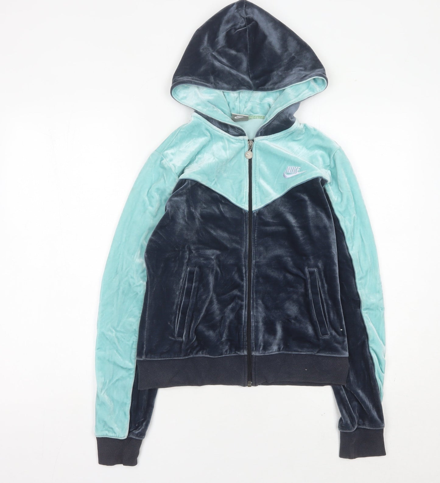 Nike Womens Blue Velour Full Zip Hoodie Sweatshirt UK 8