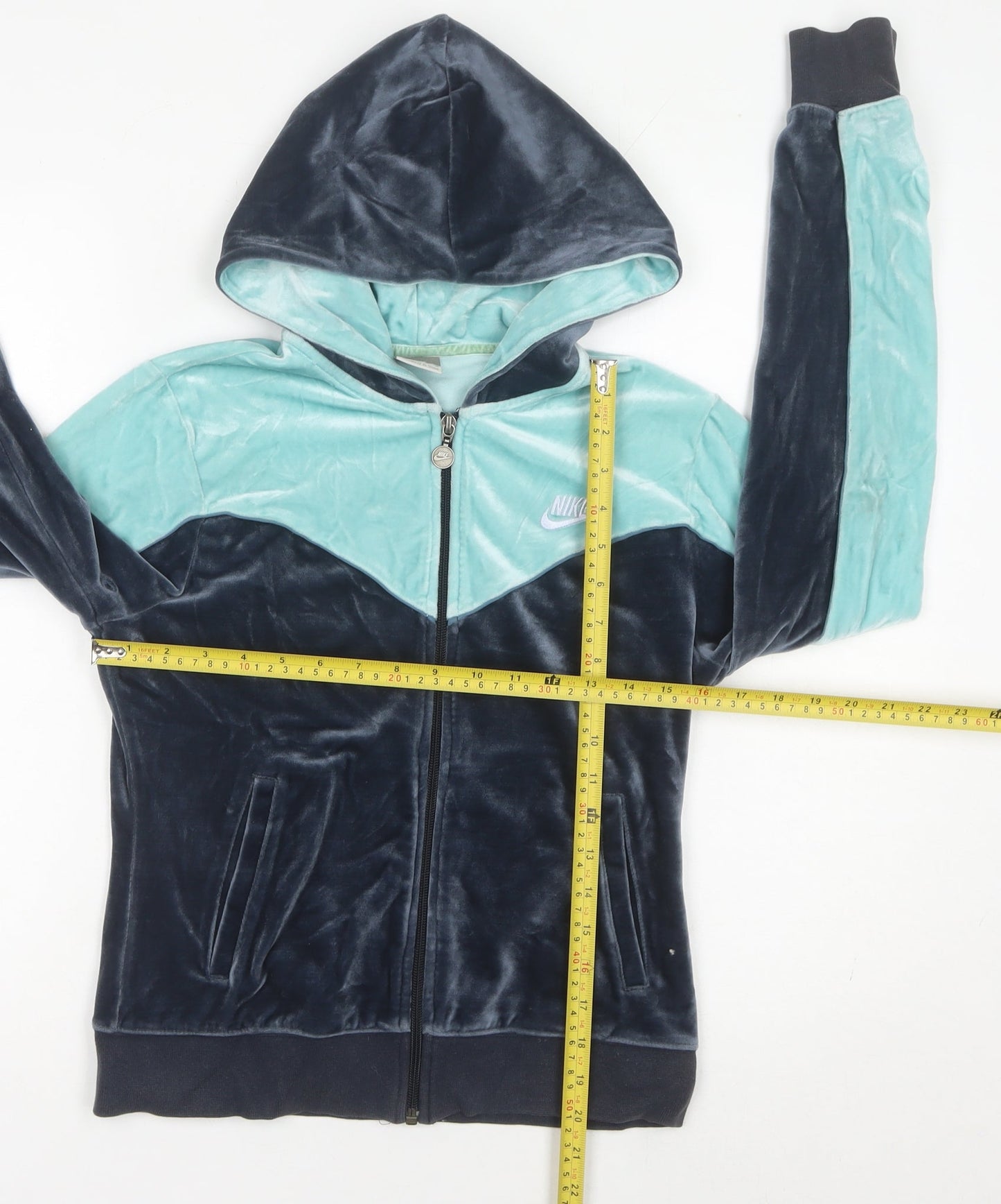 Nike Womens Blue Velour Full Zip Hoodie Sweatshirt UK 8