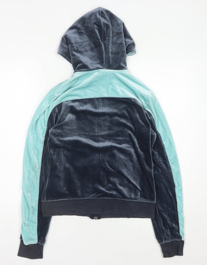 Nike Womens Blue Velour Full Zip Hoodie Sweatshirt UK 8