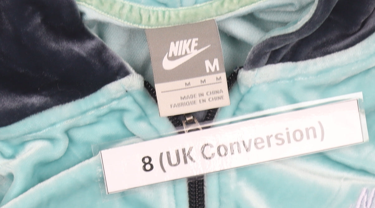 Nike Womens Blue Velour Full Zip Hoodie Sweatshirt UK 8