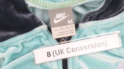 Nike Womens Blue Velour Full Zip Hoodie Sweatshirt UK 8