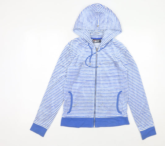 Fila White Line Women’s Blue Striped Hoodie UK 10 Full Zip Casual