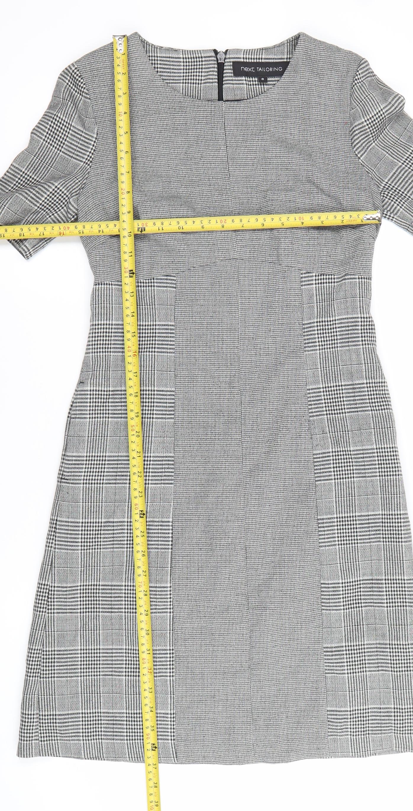 Next Women’s Grey Check Sheath Workwear Dress Size 8