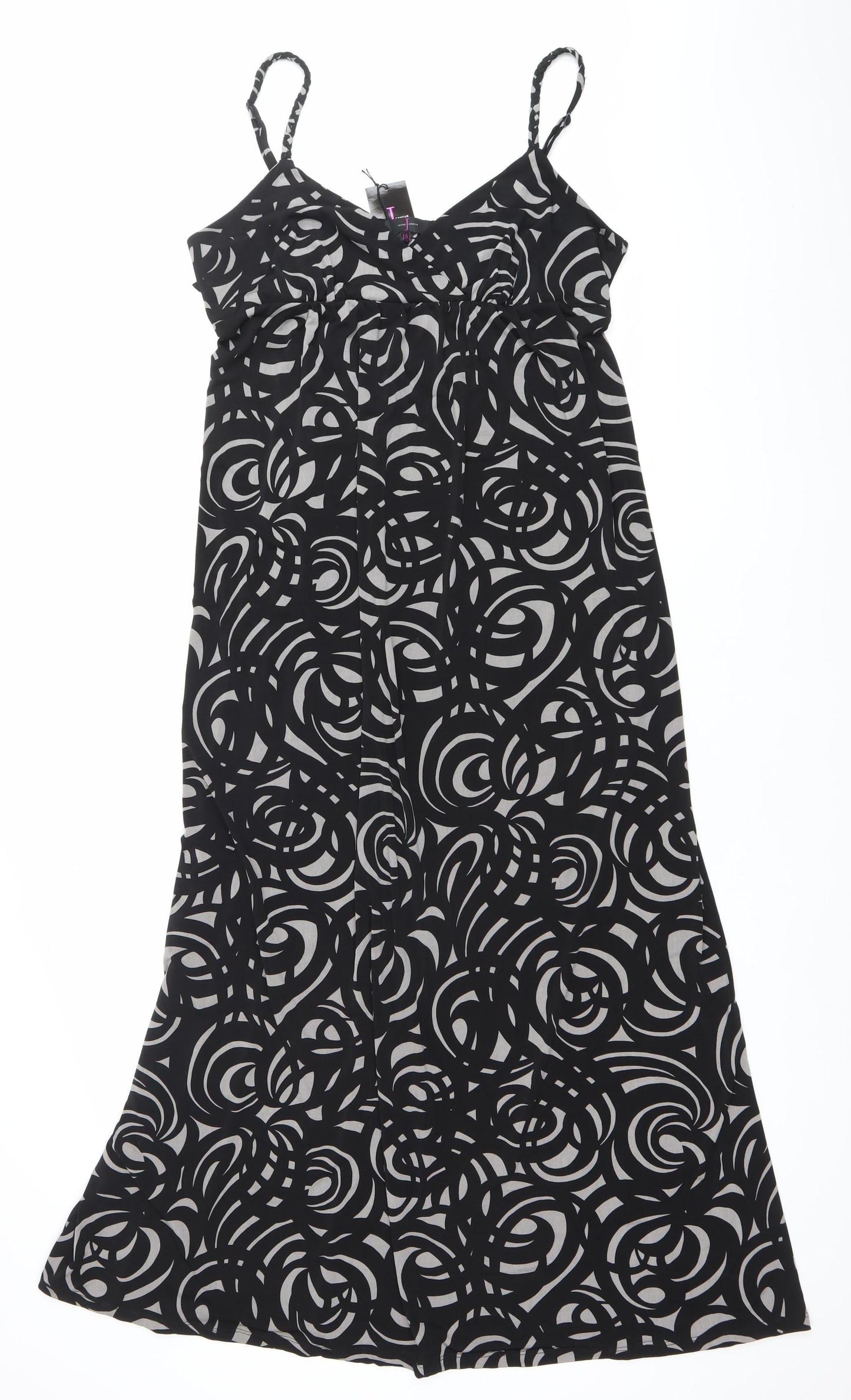 Jasper Conran Women’s Black Geometric Midi Slip Dress Size 16