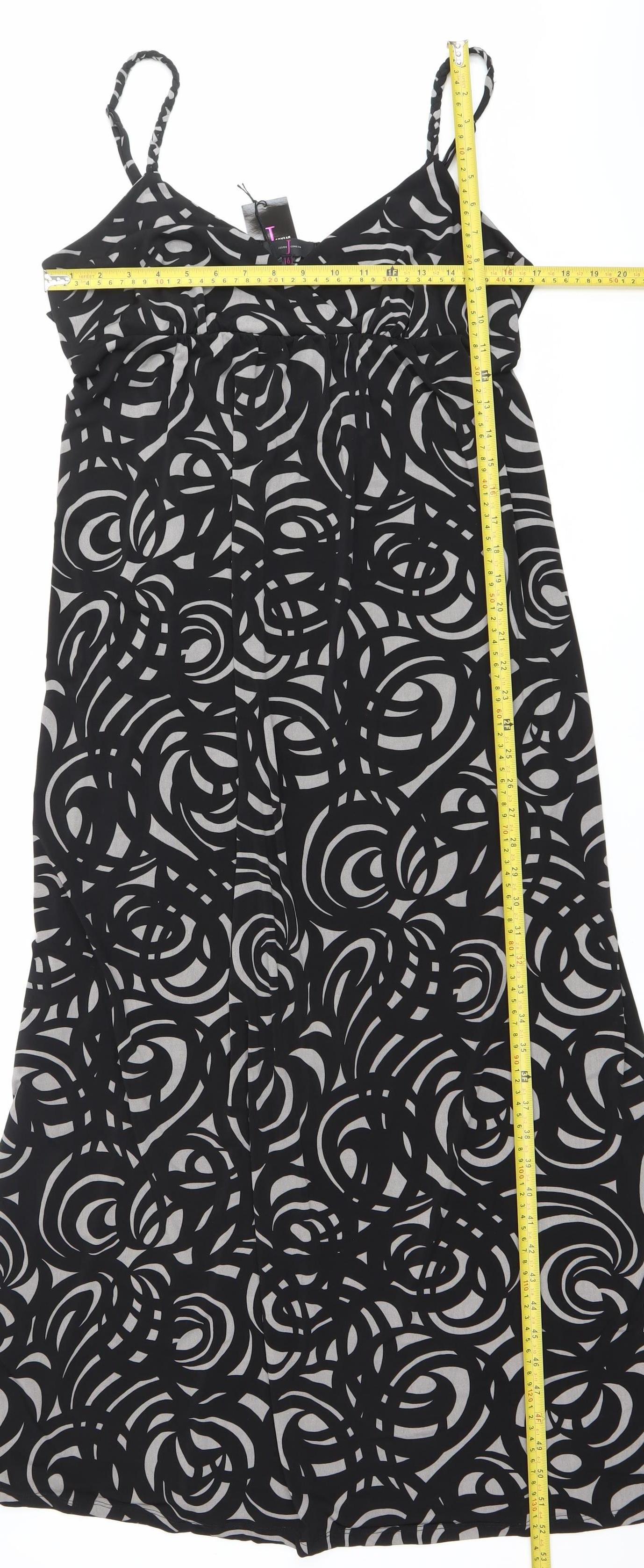 Jasper Conran Women’s Black Geometric Midi Slip Dress Size 16