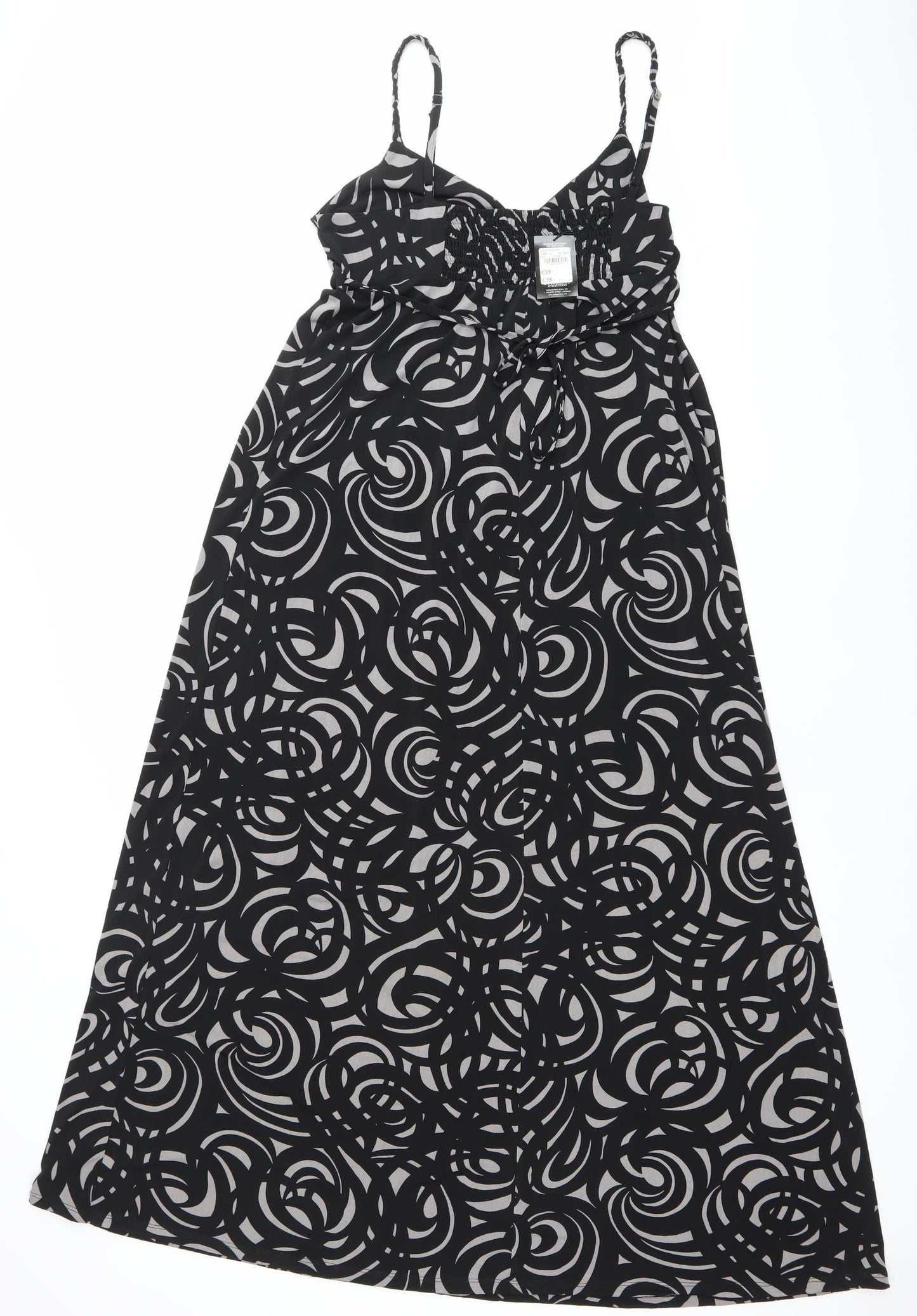 Jasper Conran Women’s Black Geometric Midi Slip Dress Size 16