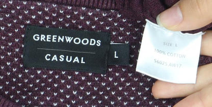 Greenwoods Men’s Red Cotton Crew Neck Jumper Size L