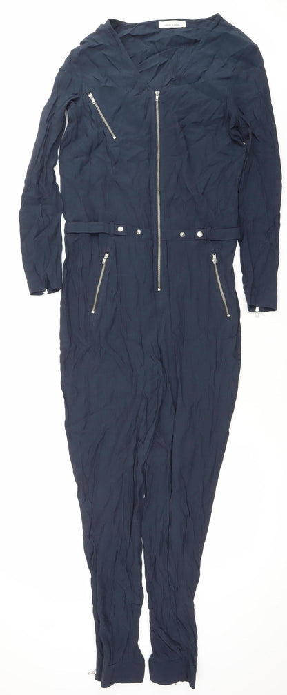 Samsøe & Samsøe Womens Blue XS Jumpsuit Long Sleeve Zip Belted Woven