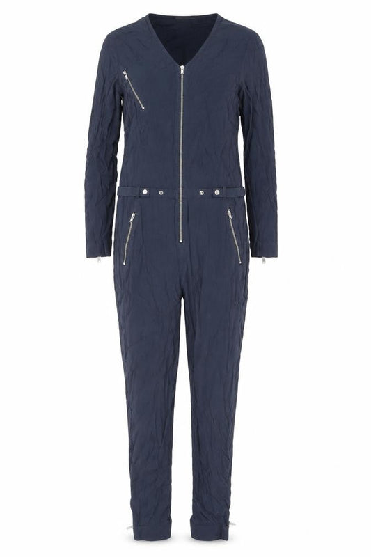 Samsøe & Samsøe Womens Blue XS Jumpsuit Long Sleeve Zip Belted Woven