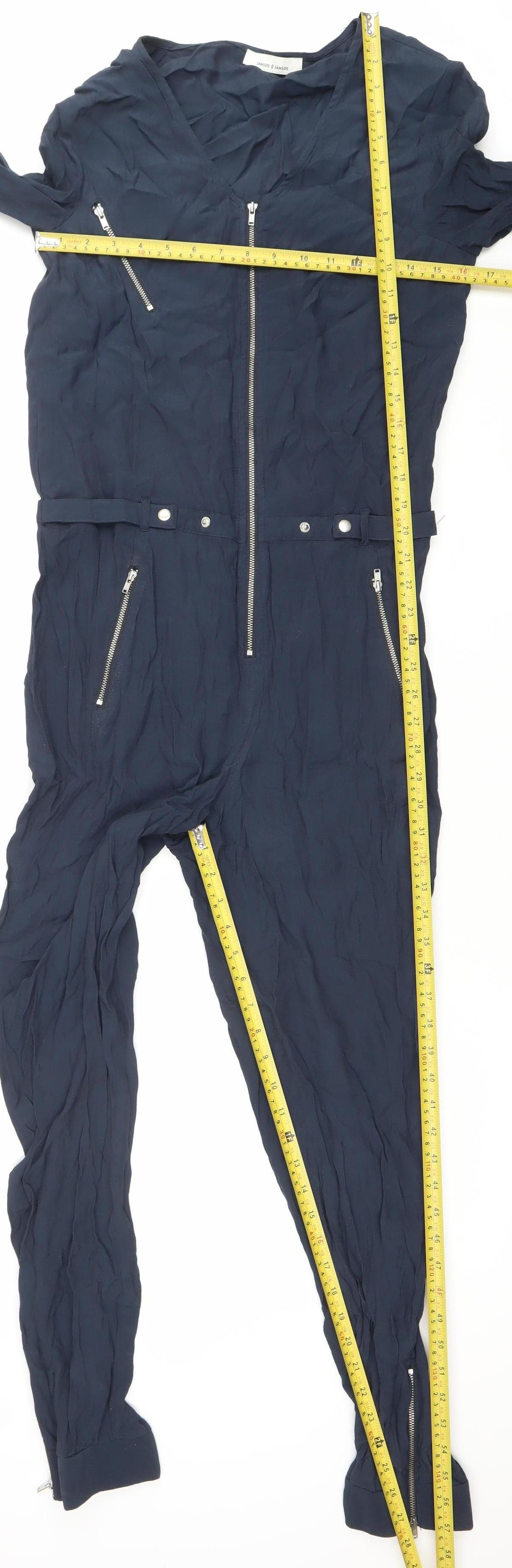 Samsøe & Samsøe Womens Blue XS Jumpsuit Long Sleeve Zip Belted Woven