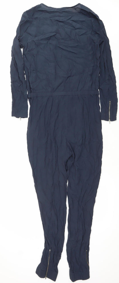 Samsøe & Samsøe Womens Blue XS Jumpsuit Long Sleeve Zip Belted Woven
