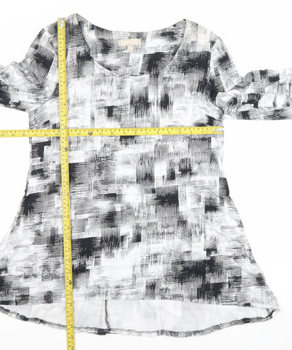 Anthology Women’s Grey Geometric A-Line Dress Size 12 3/4 Sleeve Scoop Neck
