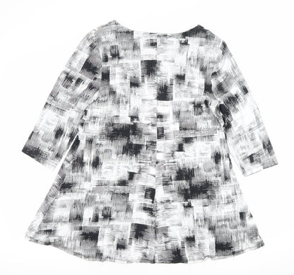 Anthology Women’s Grey Geometric A-Line Dress Size 12 3/4 Sleeve Scoop Neck