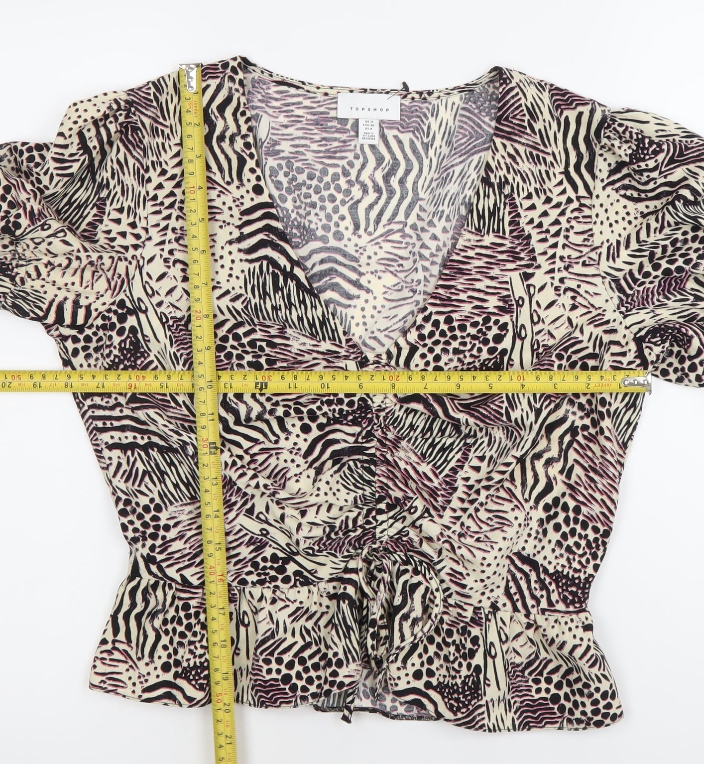 Womens UK Size 12 Topshop Multicoloured Wrap Blouse