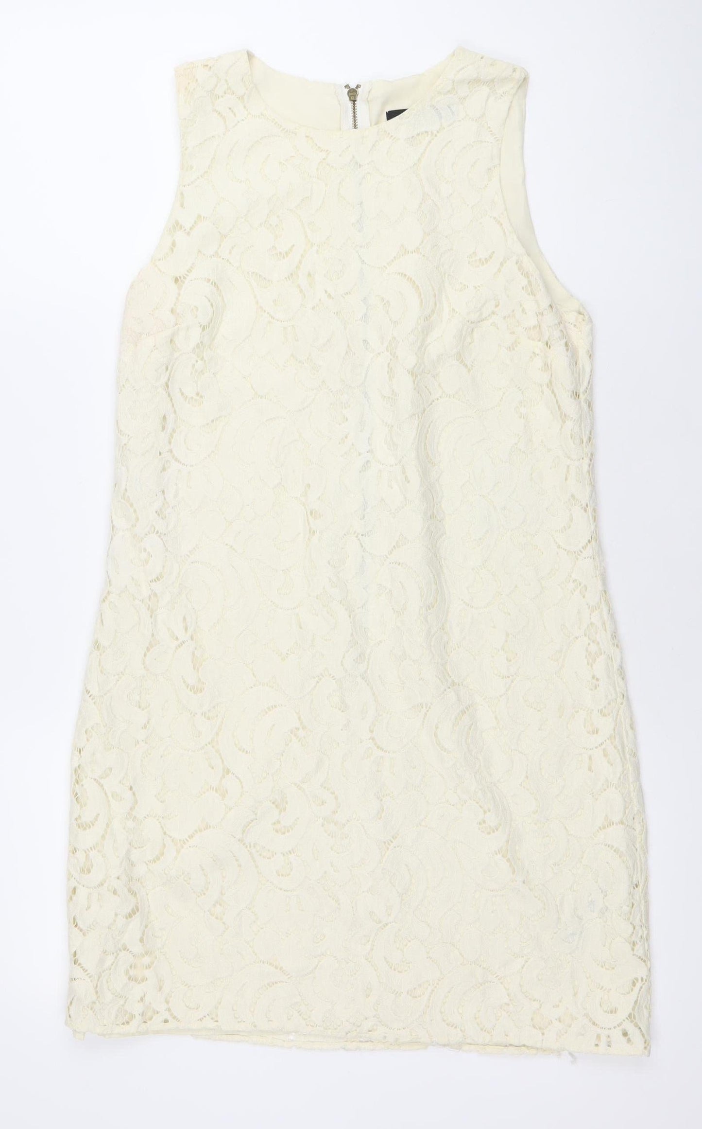 Oasis Women Ivory Lace Shift Dress Size 10 Knee Length Wedding Party