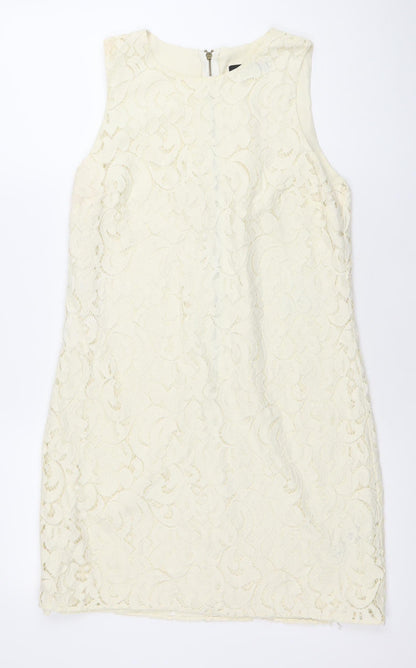 Oasis Women Ivory Lace Shift Dress Size 10 Knee Length Wedding Party