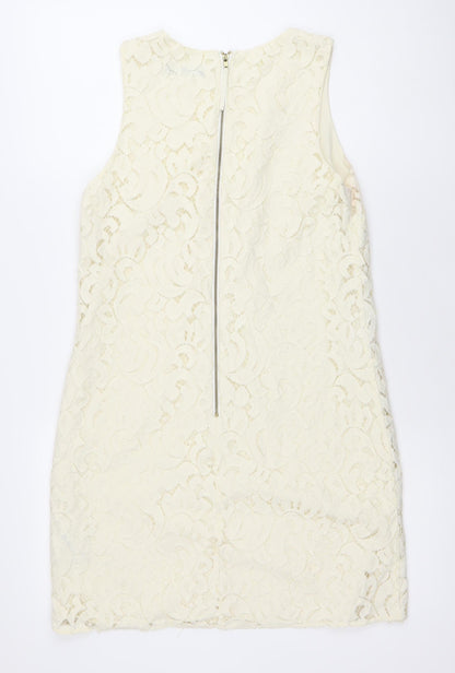 Oasis Women Ivory Lace Shift Dress Size 10 Knee Length Wedding Party