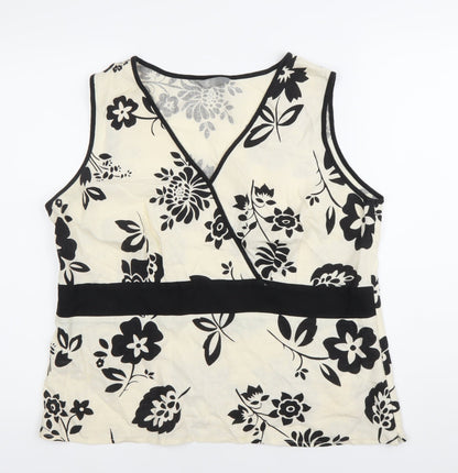 Mia Moda Women’s Black White Floral Wrap Sleeveless Blouse Size 18