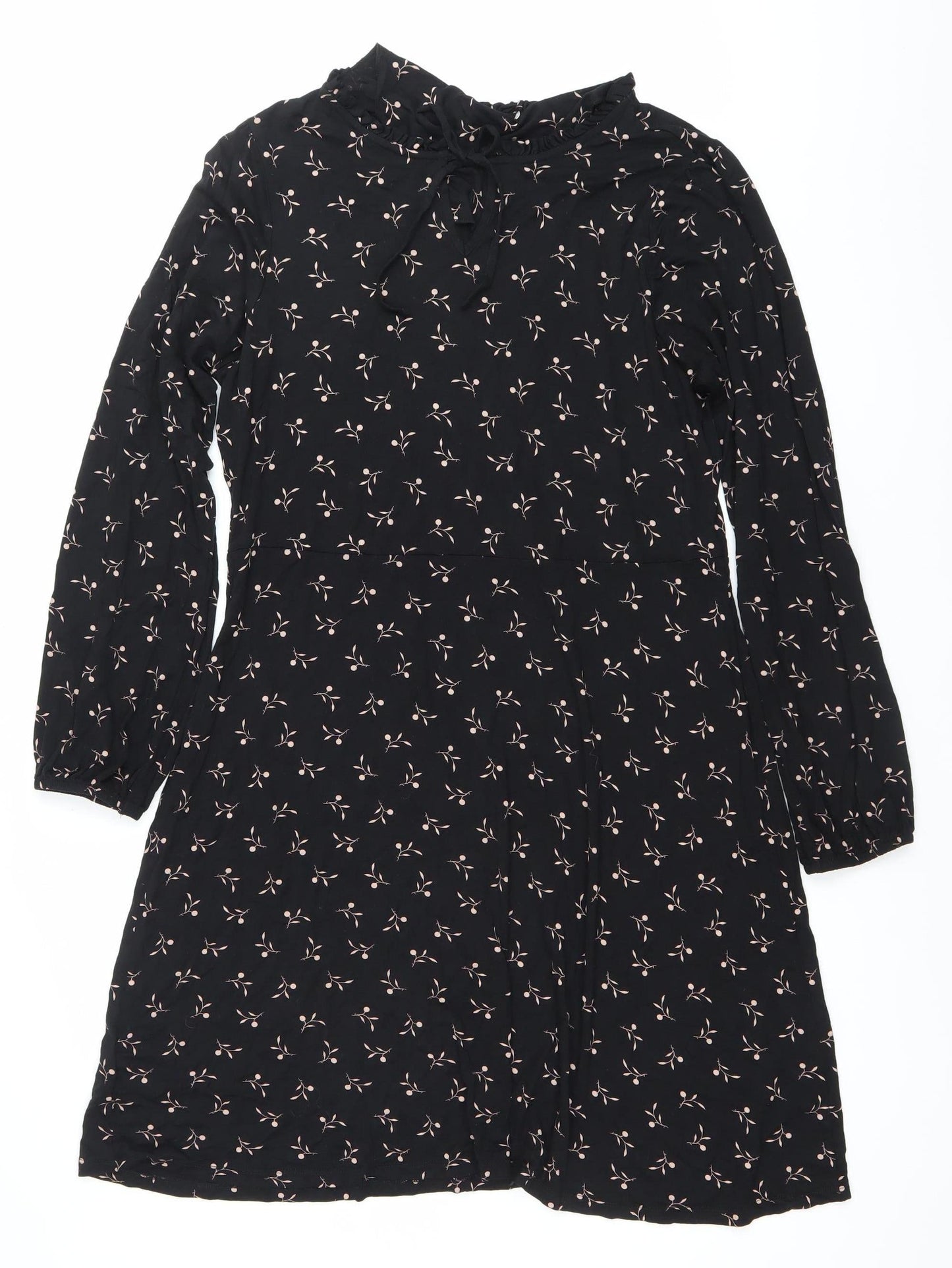 Next Womens Black Floral Shift Dress Size 16 Long Sleeve Knee Length