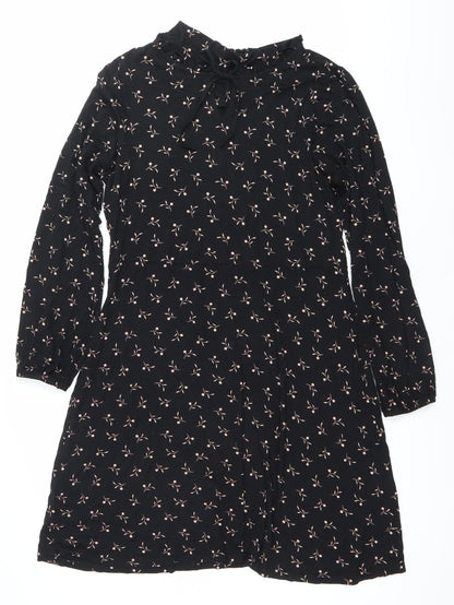 Next Womens Black Floral Shift Dress Size 16 Long Sleeve Knee Length