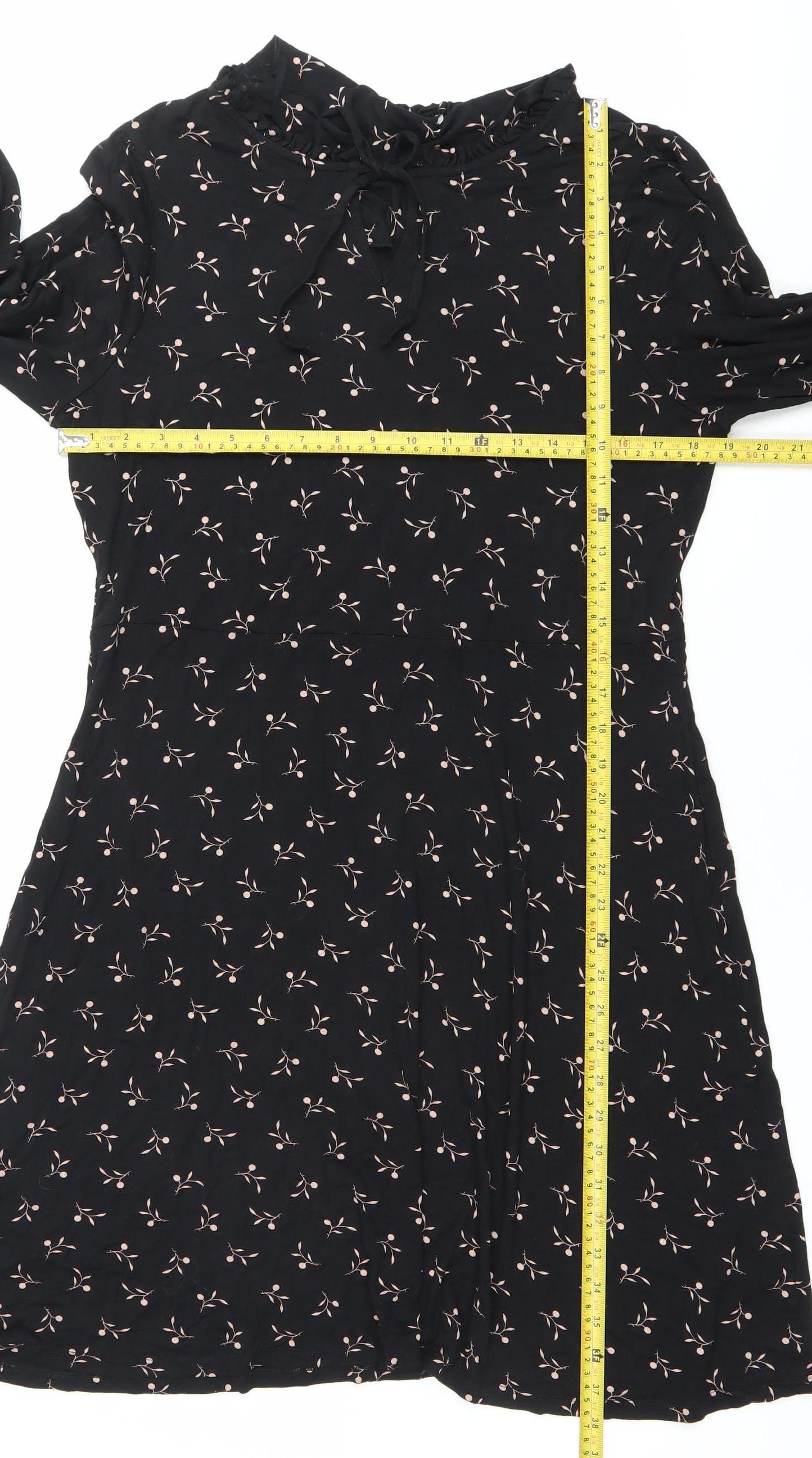 Next Womens Black Floral Shift Dress Size 16 Long Sleeve Knee Length