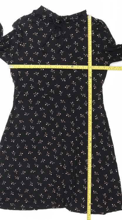 Next Womens Black Floral Shift Dress Size 16 Long Sleeve Knee Length