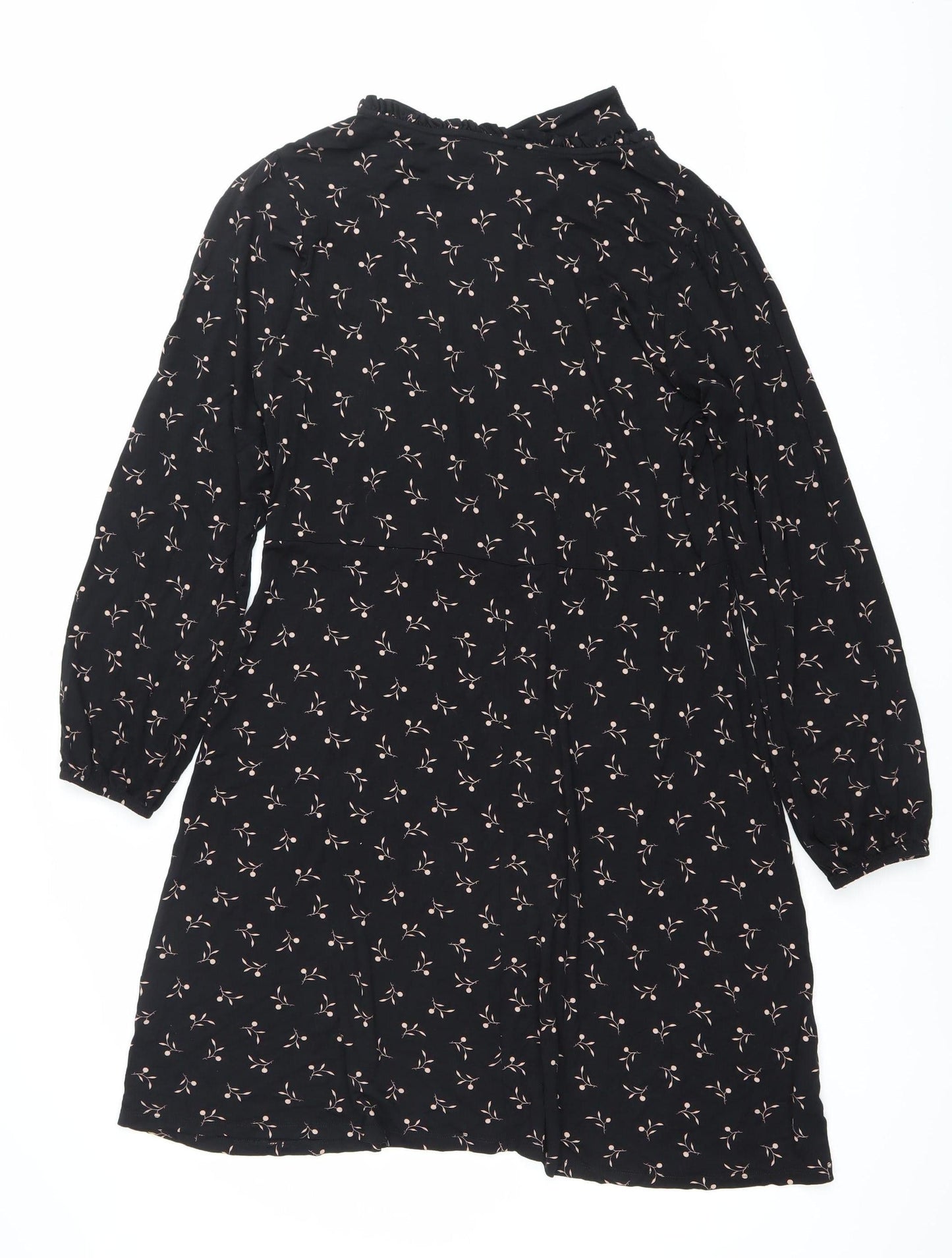 Next Womens Black Floral Shift Dress Size 16 Long Sleeve Knee Length