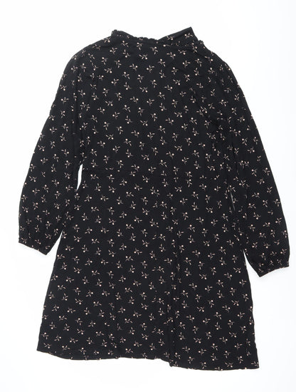 Next Womens Black Floral Shift Dress Size 16 Long Sleeve Knee Length