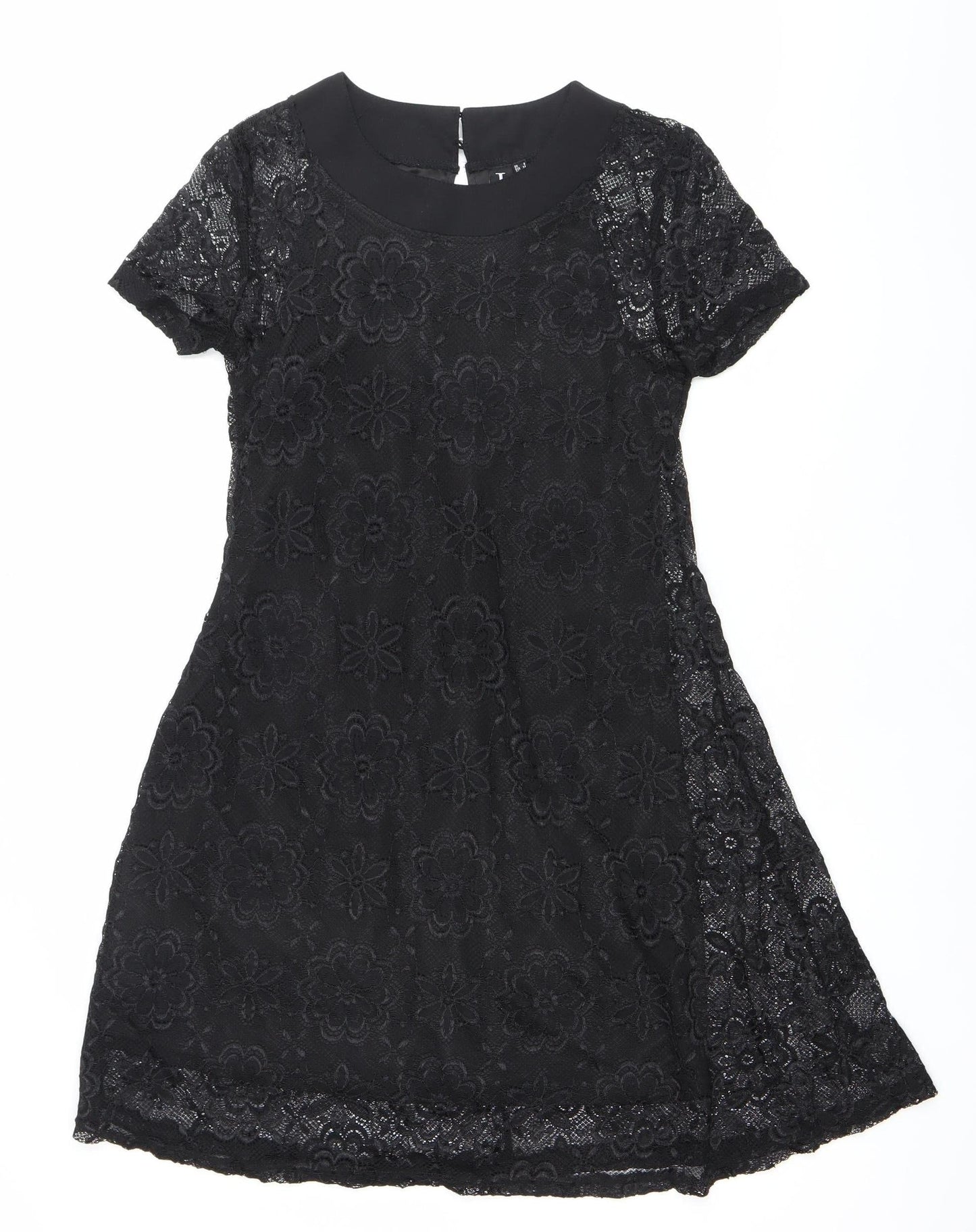 Izabel London Womens Black Lace Floral A-Line Dress Size 8