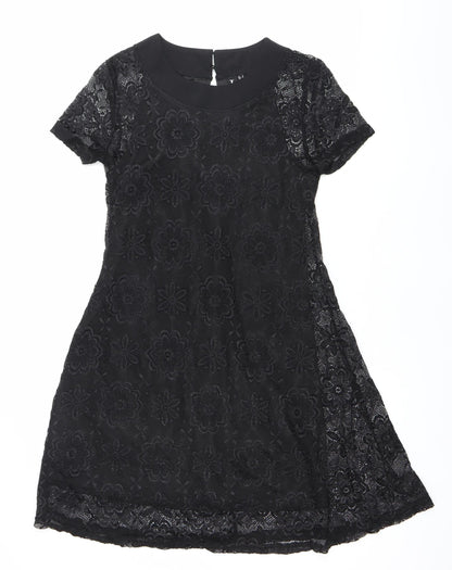 Izabel London Womens Black Lace Floral A-Line Dress Size 8