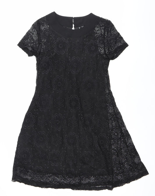 Izabel London Womens Black Lace Floral A-Line Dress Size 8