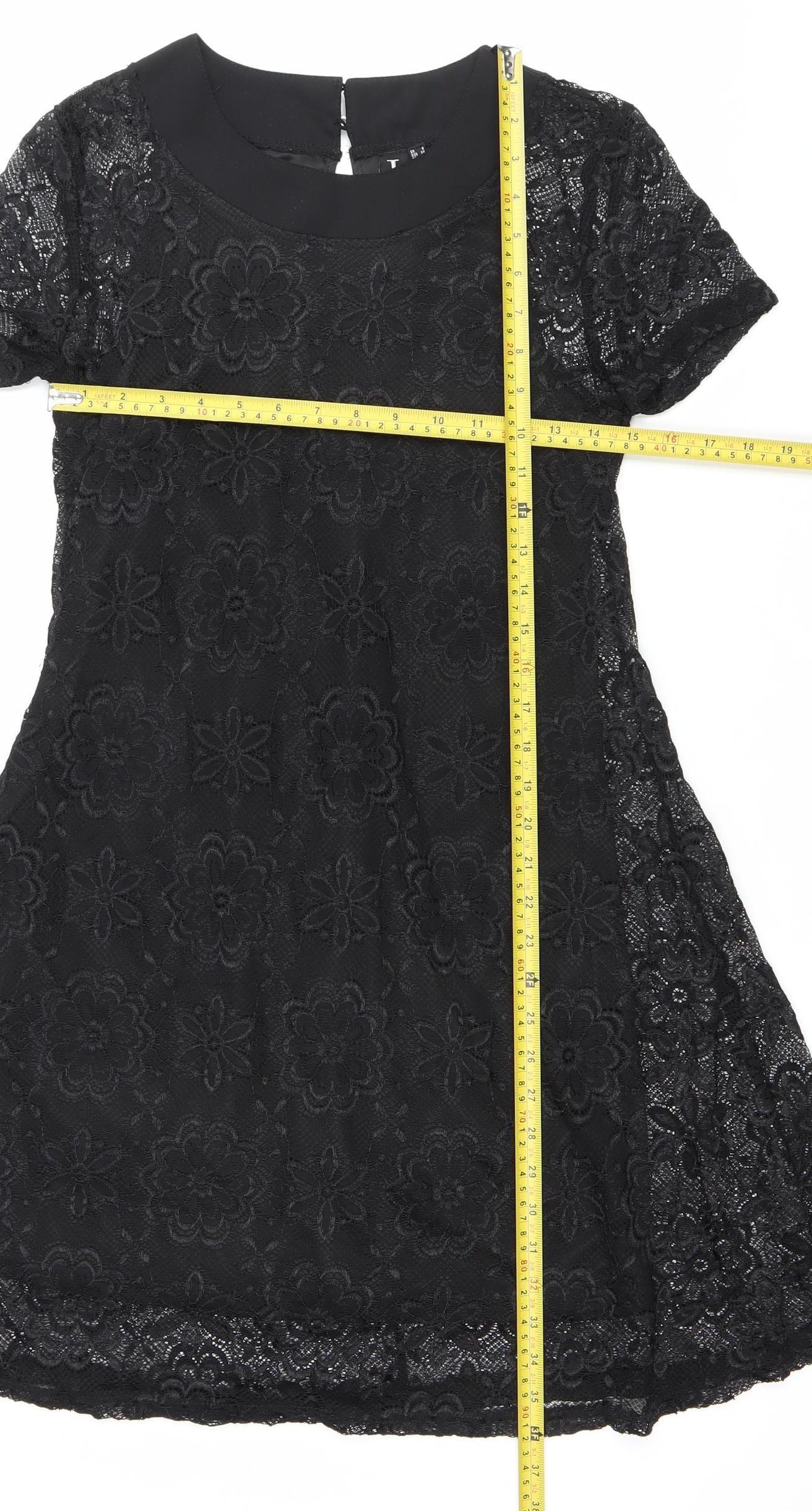 Izabel London Womens Black Lace Floral A-Line Dress Size 8