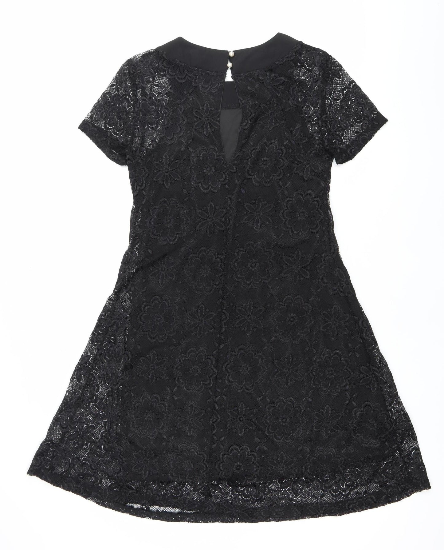 Izabel London Womens Black Lace Floral A-Line Dress Size 8