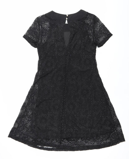 Izabel London Womens Black Lace Floral A-Line Dress Size 8