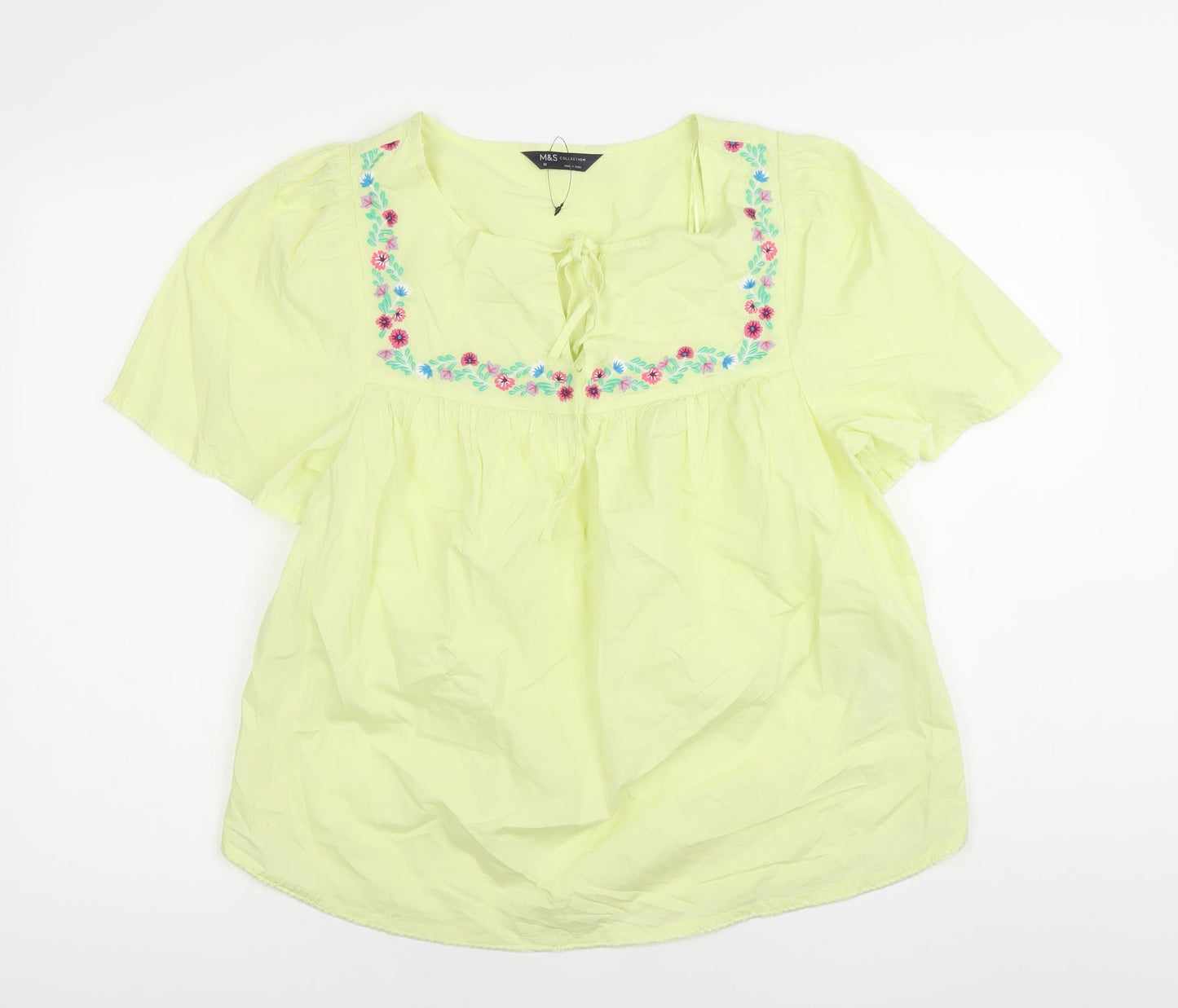 Marks and Spencer Womens Yellow Floral Embroidered Tunic Blouse Size 10
