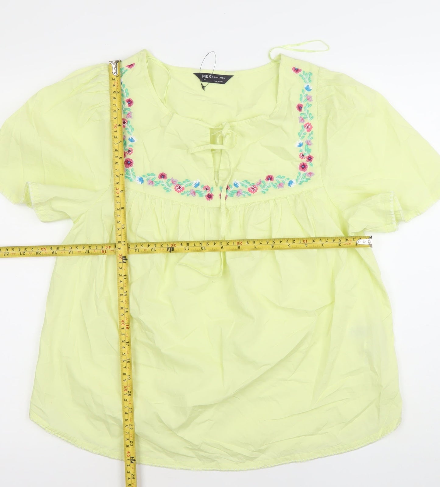 Marks and Spencer Womens Yellow Floral Embroidered Tunic Blouse Size 10