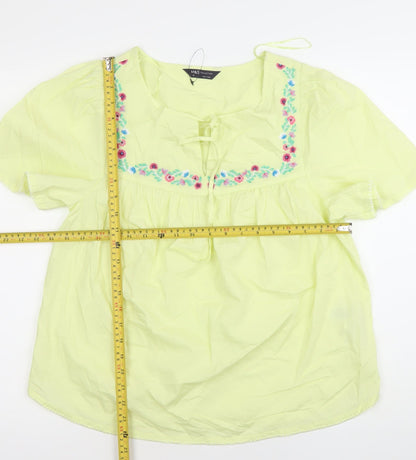 Marks and Spencer Womens Yellow Floral Embroidered Tunic Blouse Size 10