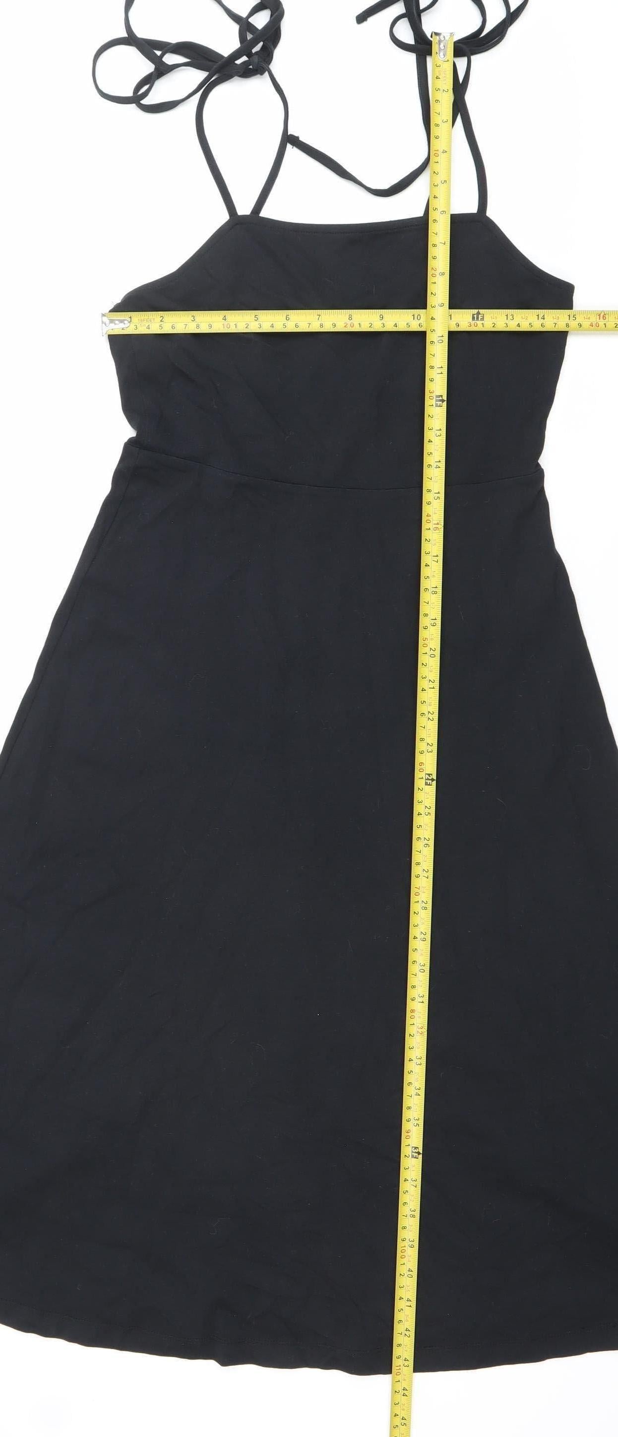 ASOS Women’s Black Size 8 A-Line Halter Cotton Knee Dress