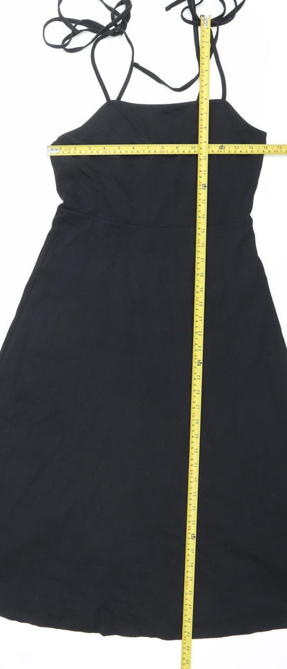 ASOS Women’s Black Size 8 A-Line Halter Cotton Knee Dress