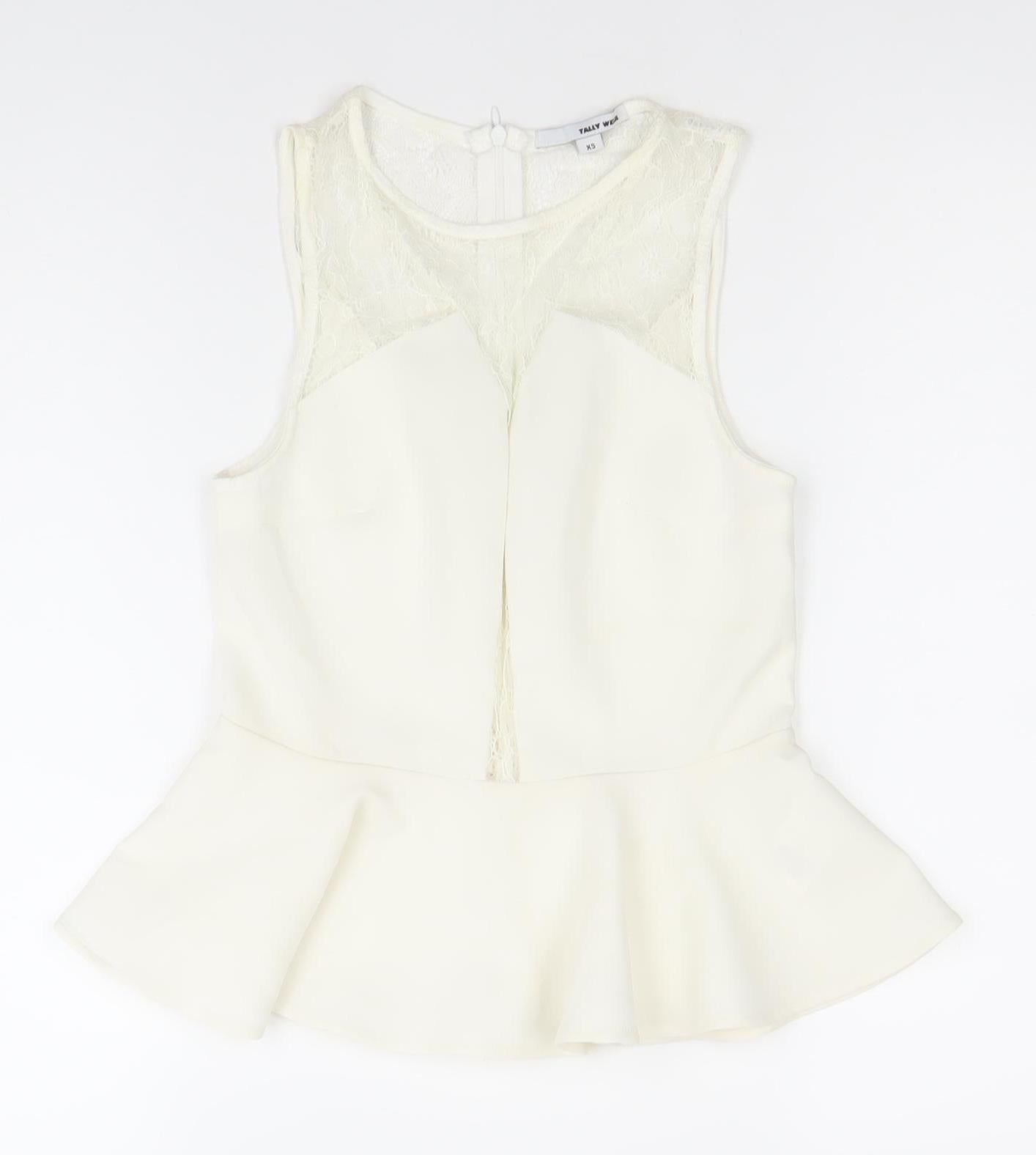 Womens UK Size XS TALLY WEiJL Ivory Peplum Blouse
