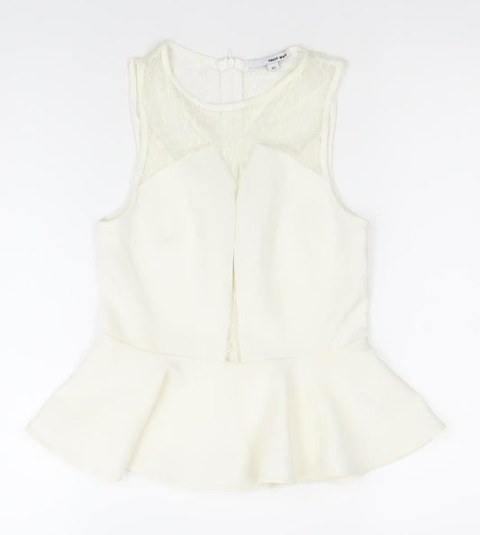 Womens UK Size XS TALLY WEiJL Ivory Peplum Blouse