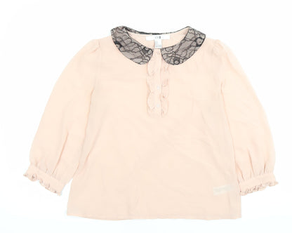 XXI Women's Pink Polyester Chiffon Blouse Size S Collared Ruffle