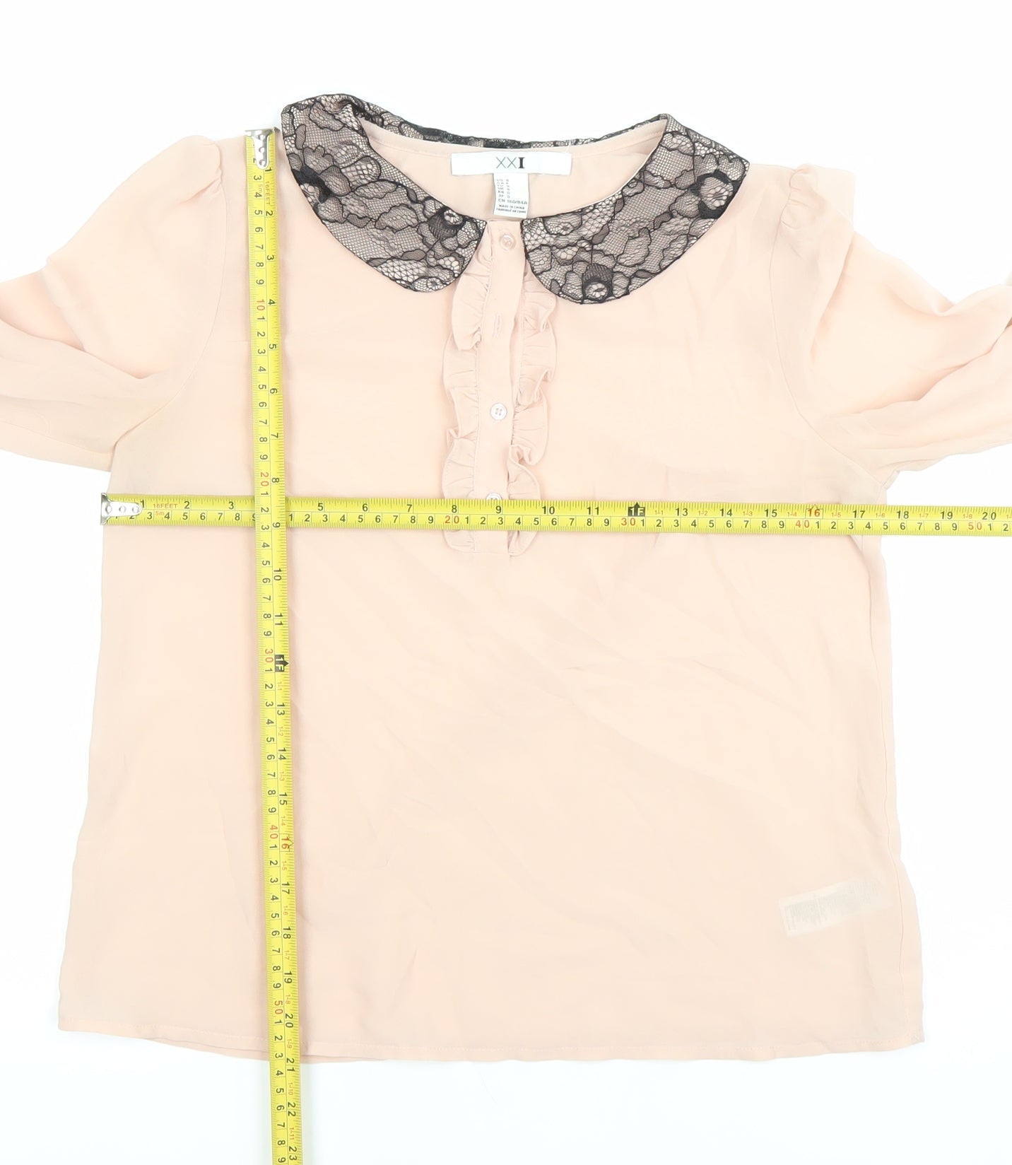 XXI Women's Pink Polyester Chiffon Blouse Size S Collared Ruffle