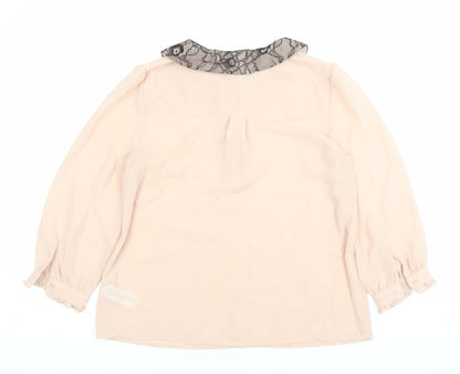 XXI Women's Pink Polyester Chiffon Blouse Size S Collared Ruffle