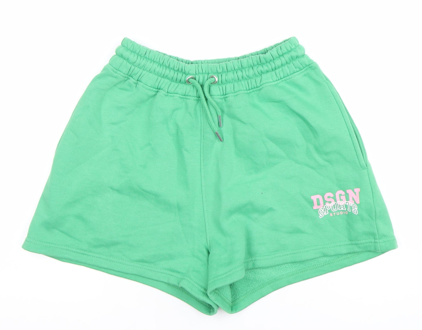 Boohoo Women’s Green Sweat Shorts S Regular Fit DSGN Logo Drawstring