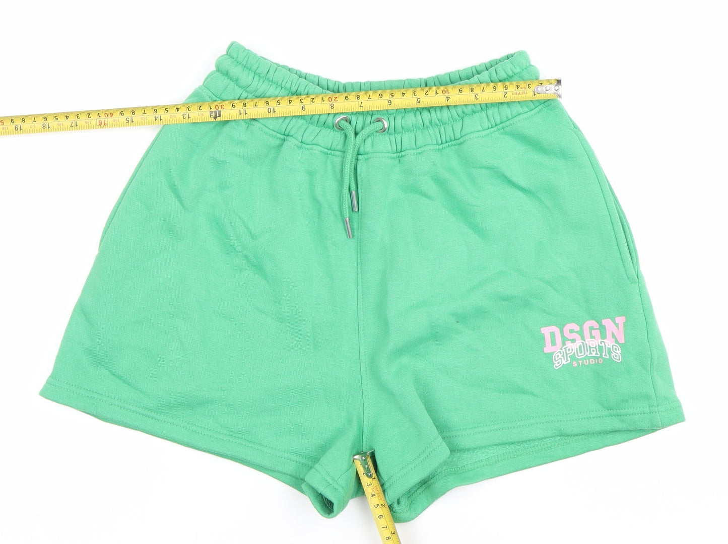 Boohoo Women’s Green Sweat Shorts S Regular Fit DSGN Logo Drawstring