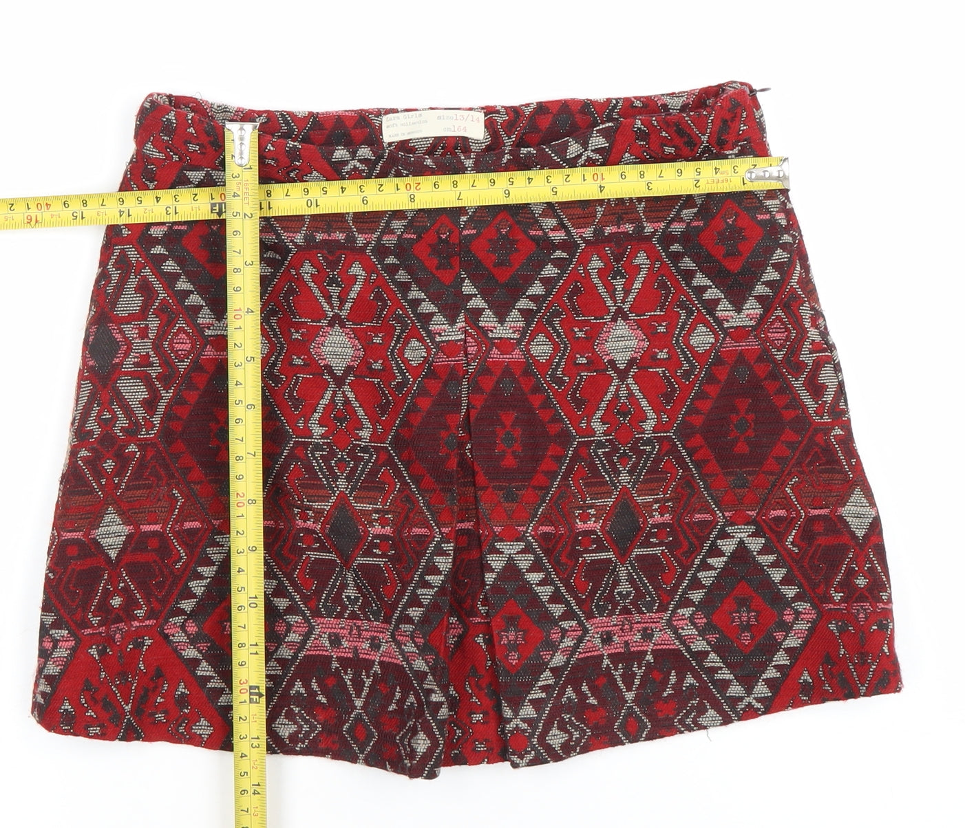 Zara Girls Red Geometric Skort A-Line Size 13-14 Years Polyester